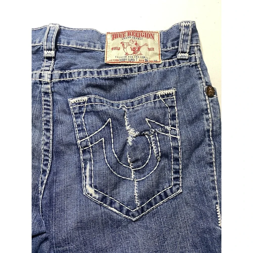 VTG True Religion Bobby Super T Jeans 38x26.5 Made in USA Thick White Stitch Y2K